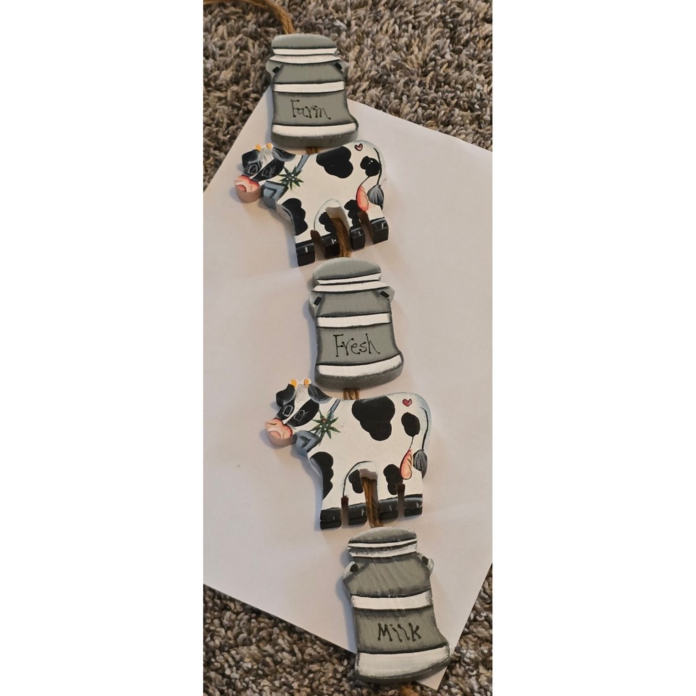 Wooden AMERICANA Primitive Country Cow Decor On Twine Cottagecore‎ Folk Art